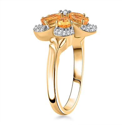 D'Joy Tanzanian Mandarin Garnet and White Zircon 1.60 ctw Blazing Blossom Ring in 18K Vermeil Yellow Gold Over Sterling Silver (Size 10.0) 