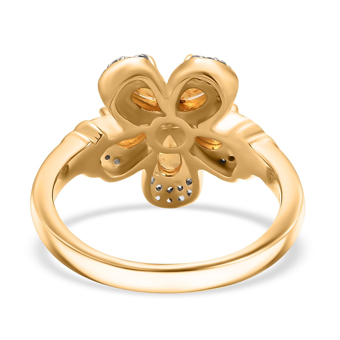 D'Joy Tanzanian Mandarin Garnet and White Zircon 1.60 ctw Blazing Blossom Ring in 18K Vermeil Yellow Gold Over Sterling Silver (Size 10.0) 