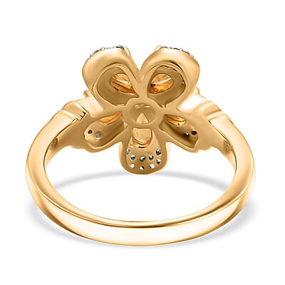 D'Joy Tanzanian Mandarin Garnet and White Zircon 1.60 ctw Blazing Blossom Ring in 18K Vermeil Yellow Gold Over Sterling Silver (Size 10.0) 