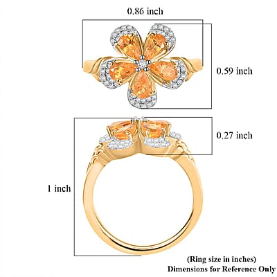 D'Joy Tanzanian Mandarin Garnet and White Zircon 1.60 ctw Blazing Blossom Ring in 18K Vermeil Yellow Gold Over Sterling Silver (Size 10.0) 