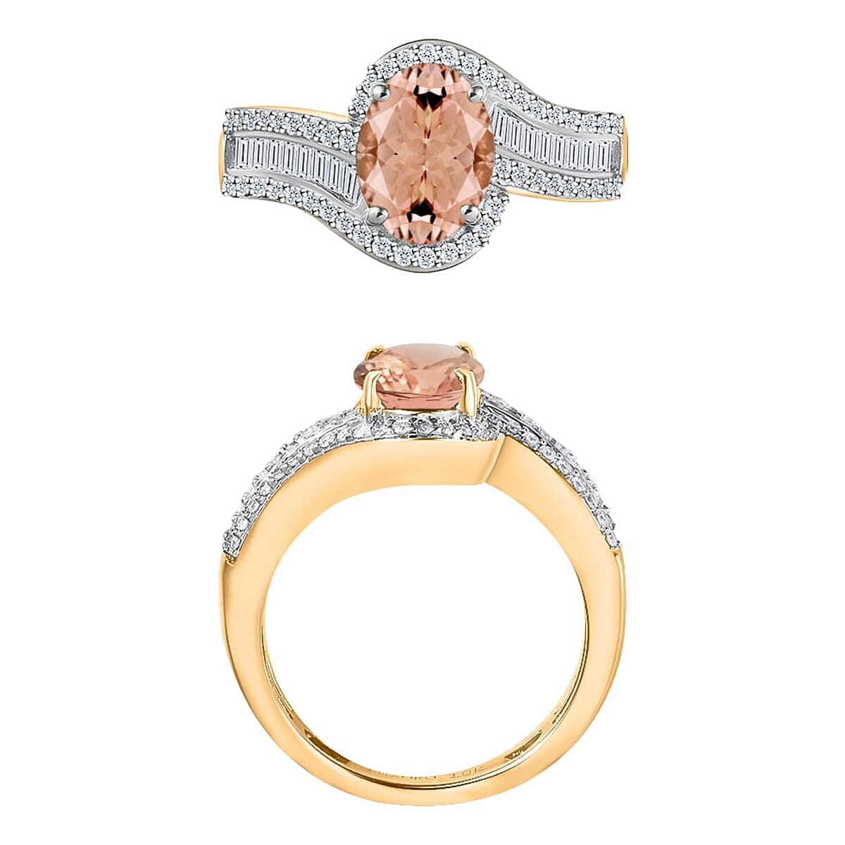 Rhapsody AAAA Pink Morganite and E-F VS2 Diamond 1.75 ctw Ring in 18K Yellow Gold (Size 11.0) 4.95 Grams (Del. in 10-12 Days) image number 3