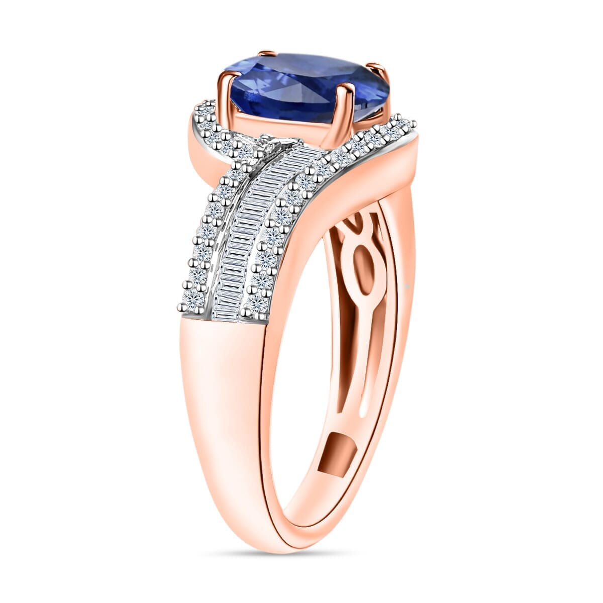 Rhapsody AAAA Ceylon Blue Sapphire and E-F VS2 Diamond 1.75 ctw Ring in 18K Rose Gold (Size 10.0) 4.95 Grams image number 2