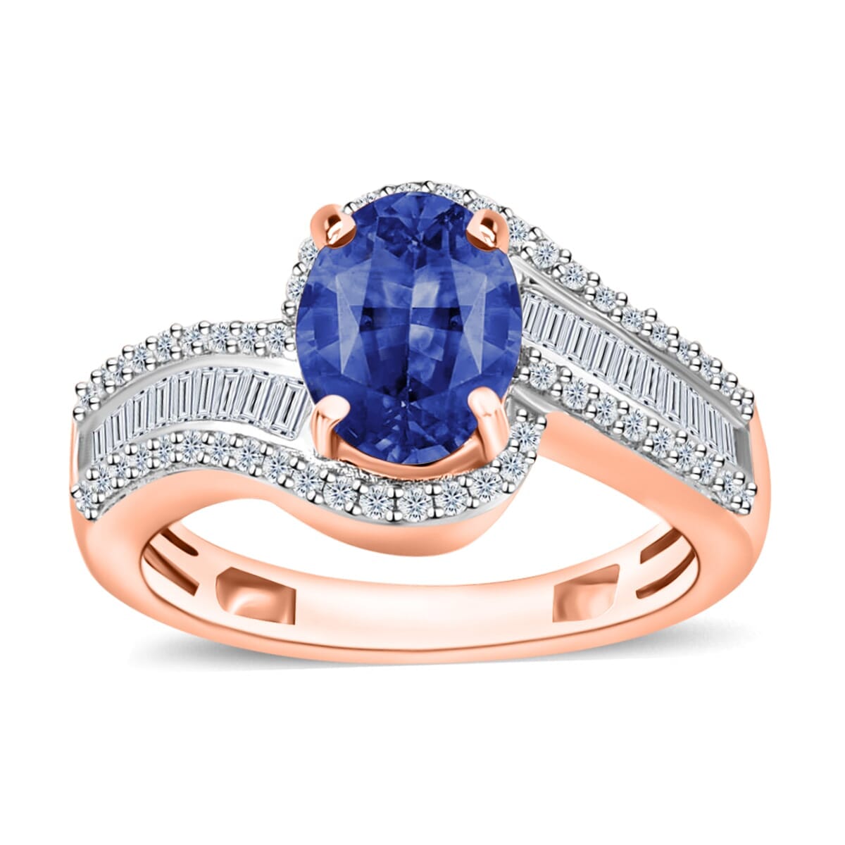 Rhapsody AAAA Ceylon Blue Sapphire and E-F VS2 Diamond 1.75 ctw Ring in 18K Rose Gold (Size 4.5) 4.95 Grams image number 0