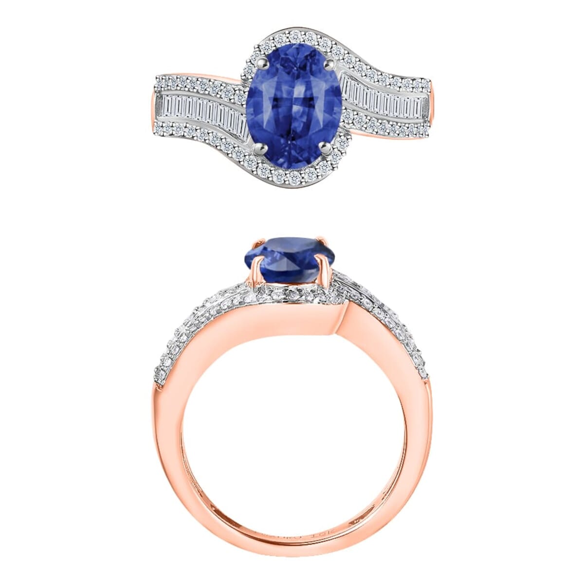 Rhapsody AAAA Ceylon Blue Sapphire and E-F VS2 Diamond 1.75 ctw Ring in 18K Rose Gold (Size 7.5) 4.95 Grams image number 3