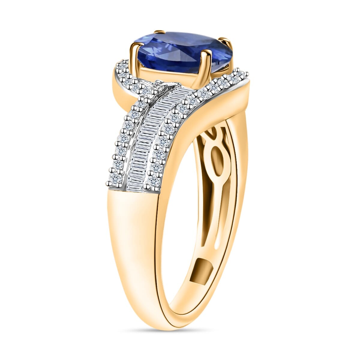 Rhapsody AAAA Ceylon Blue Sapphire and E-F VS2 Diamond 1.75 ctw Ring in 18K Yellow Gold (Size 5.5) 4.95 Grams image number 2