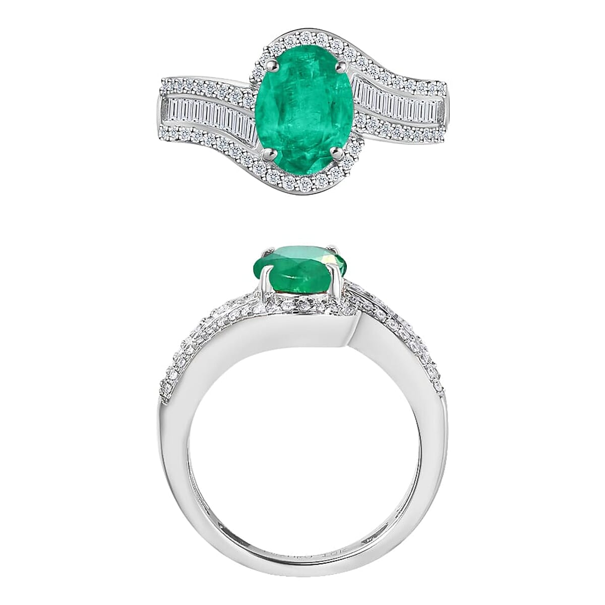 Rhapsody AAAA Kagem Zambian Emerald and E-F VS2 Diamond 1.55 ctw Ring in 18K White Gold (Size 6.5) 4.95 Grams (Del. in 10-12 Days) image number 3