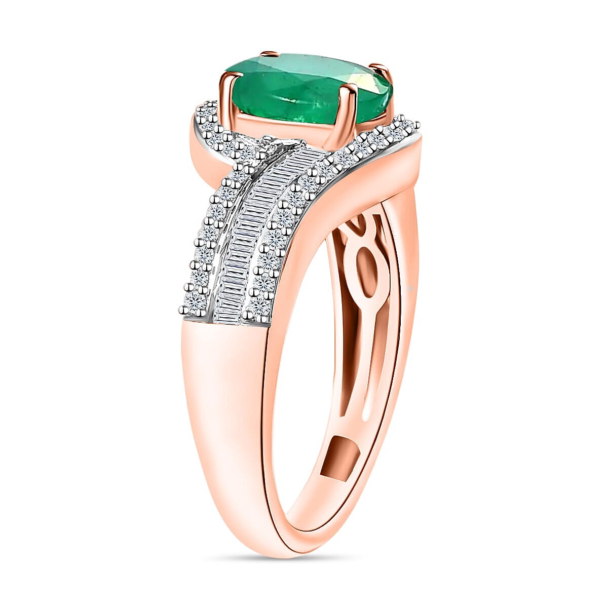 Rhapsody AAAA Kagem Zambian Emerald and E-F VS2 Diamond 1.55 ctw Ring in 18K Rose Gold (Size 5.0) 4.95 Grams (Del. in 10-12 Days) image number 2