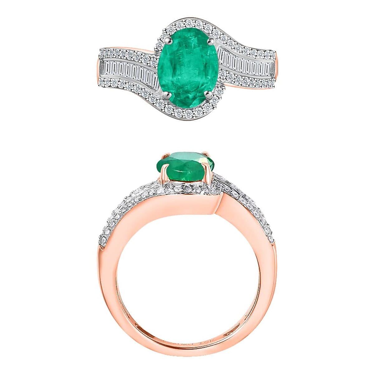 Rhapsody AAAA Kagem Zambian Emerald and E-F VS2 Diamond 1.55 ctw Ring in 18K Rose Gold (Size 8.0) 4.95 Grams (Del. in 10-12 Days) image number 3