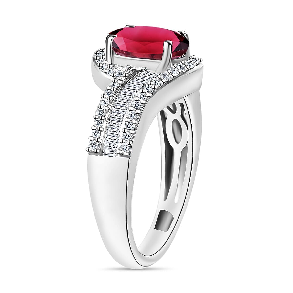 Rhapsody AAAA Ouro Fino Rubellite and E-F VS2 Diamond 1.65 ctw Ring in 18K White Gold (Size 10.0) 4.95 Grams (Del. in 10-12 Days) image number 2