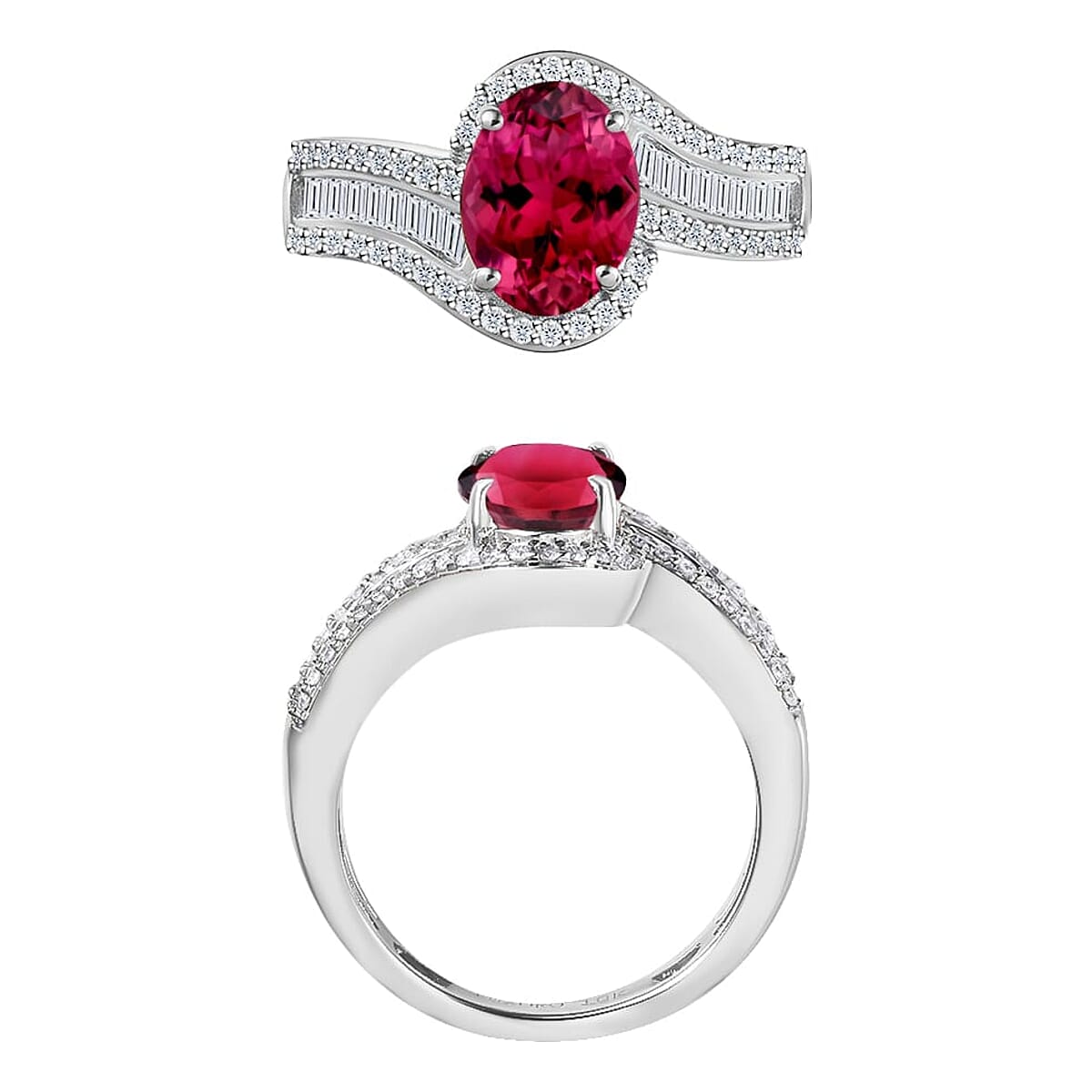 Rhapsody AAAA Ouro Fino Rubellite and E-F VS2 Diamond 1.65 ctw Ring in 18K White Gold (Size 10.0) 4.95 Grams (Del. in 10-12 Days) image number 3