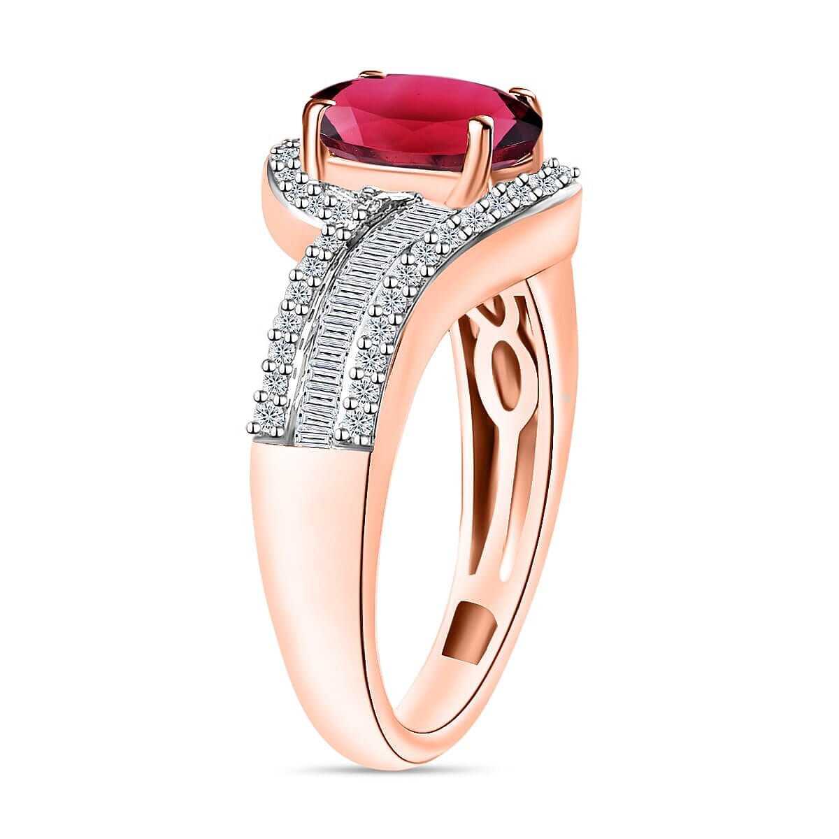 Rhapsody AAAA Ouro Fino Rubellite and E-F VS2 Diamond 1.65 ctw Ring in 18K Rose Gold (Size 8.5) 4.95 Grams (Del. in 10-12 Days) image number 2