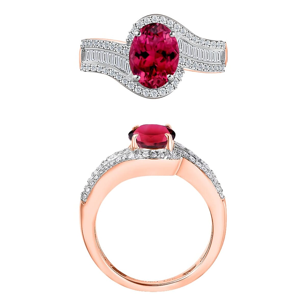 Rhapsody AAAA Ouro Fino Rubellite and E-F VS2 Diamond 1.65 ctw Ring in 18K Rose Gold (Size 8.5) 4.95 Grams (Del. in 10-12 Days) image number 3
