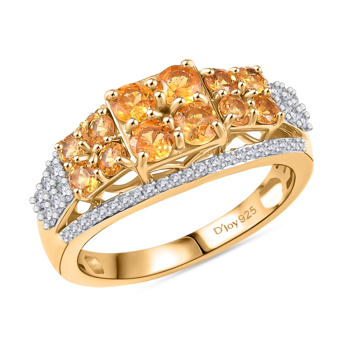 D'Joy Tanzanian Mandarin Garnet and White Zircon 2.20 ctw Golden Ignite Ring in 18K Vermeil Yellow Gold Over Sterling Silver (Size 10.0) image number 0