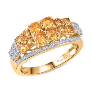 D'Joy Tanzanian Mandarin Garnet and White Zircon 2.20 ctw Golden Ignite Ring in 18K Vermeil Yellow Gold Over Sterling Silver (Size 10.0)