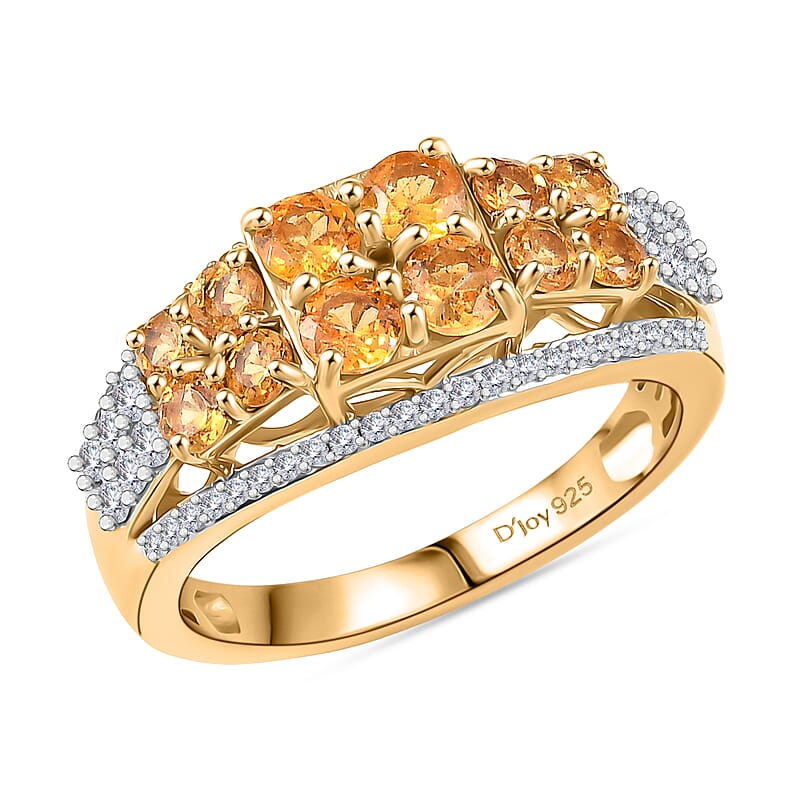 D'Joy Tanzanian Mandarin Garnet and White Zircon 2.20 ctw Golden Ignite Ring in 18K Vermeil Yellow Gold Over Sterling Silver (Size 10.0)