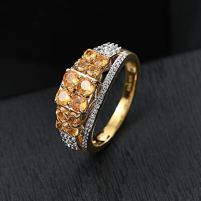 D'Joy Tanzanian Mandarin Garnet and White Zircon 2.20 ctw Golden Ignite Ring in 18K Vermeil Yellow Gold Over Sterling Silver (Size 10.0)