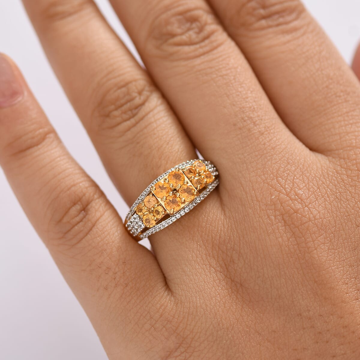 D'Joy Tanzanian Mandarin Garnet and White Zircon 2.20 ctw Golden Ignite Ring in 18K Vermeil Yellow Gold Over Sterling Silver (Size 10.0) image number 2