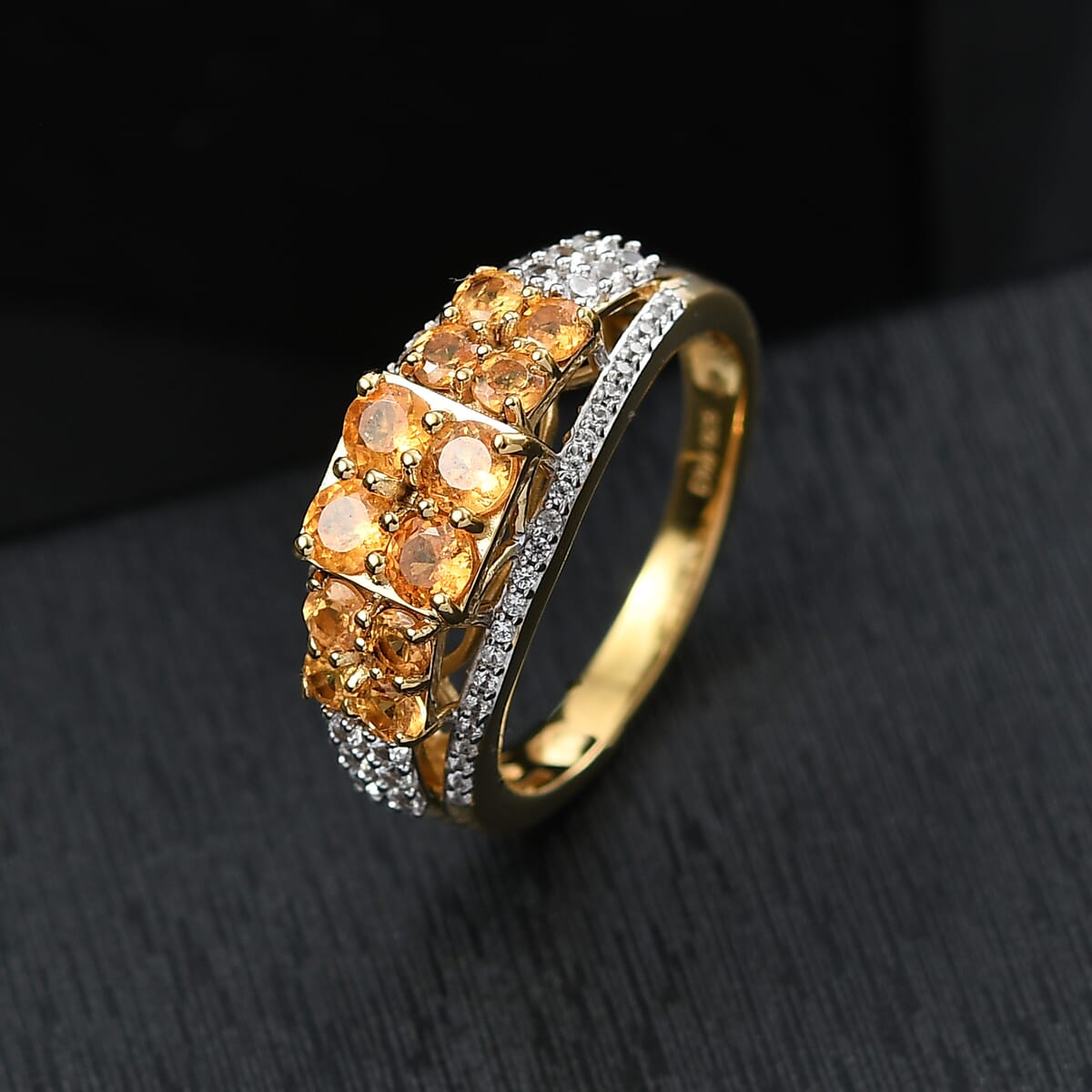 D'Joy Tanzanian Mandarin Garnet and White Zircon 2.20 ctw Golden Ignite Ring in 18K Vermeil Yellow Gold Over Sterling Silver (Size 6.0) image number 1