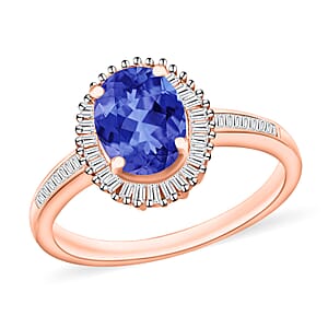 Rhapsody AAAA Tanzanite and E-F VS2 Diamond Ring in 18K Rose Gold (Size 10.0) 1.60 ctw (Del. in 10-12 Days)