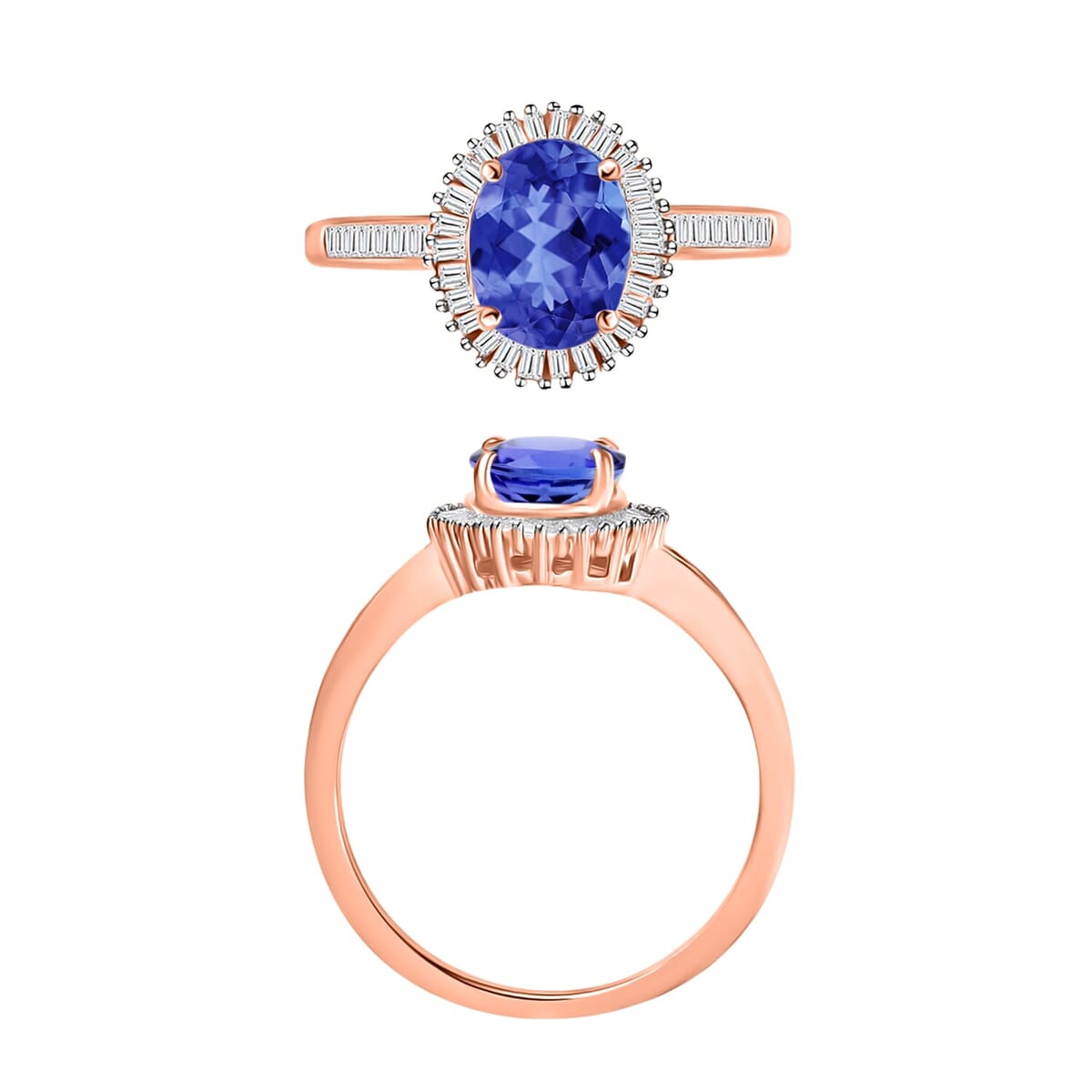 Rhapsody AAAA Tanzanite and E-F VS2 Diamond Ring in 18K Rose Gold (Size 8.0) 1.60 ctw image number 3