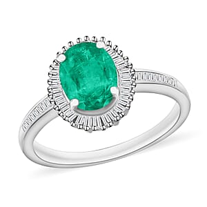 Rhapsody AAAA Kagem Zambian Emerald and E-F VS2 Diamond Ring in 18K White Gold (Size 6.0) 1.45 ctw