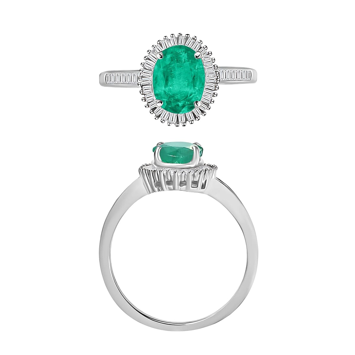 Rhapsody AAAA Kagem Zambian Emerald and E-F VS2 Diamond Ring in 18K White Gold (Size 6.0) 1.50 ctw image number 3