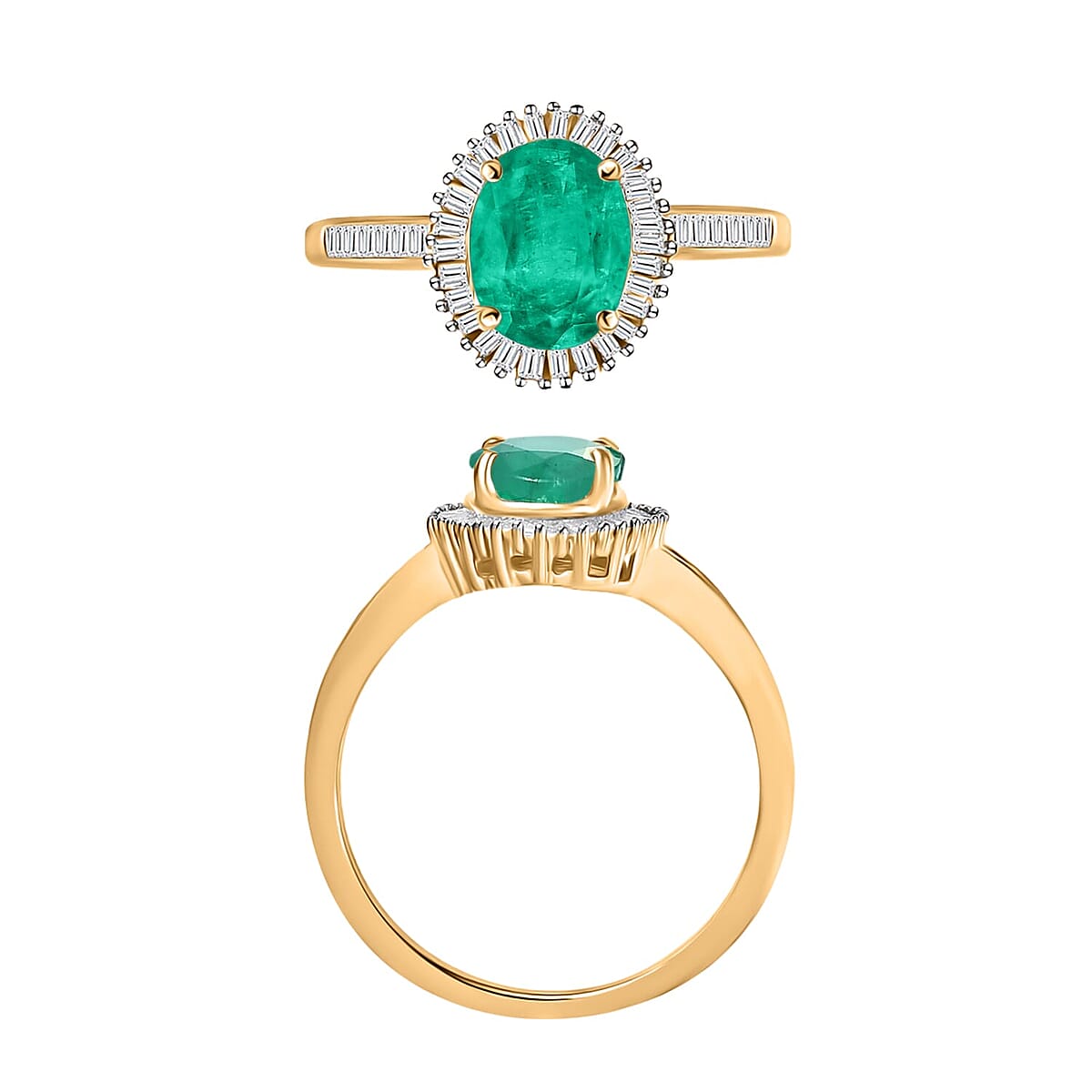 Rhapsody AAAA Kagem Zambian Emerald and E-F VS2 Diamond Ring in 18K Yellow Gold (Size 9.5) 1.50 ctw image number 3