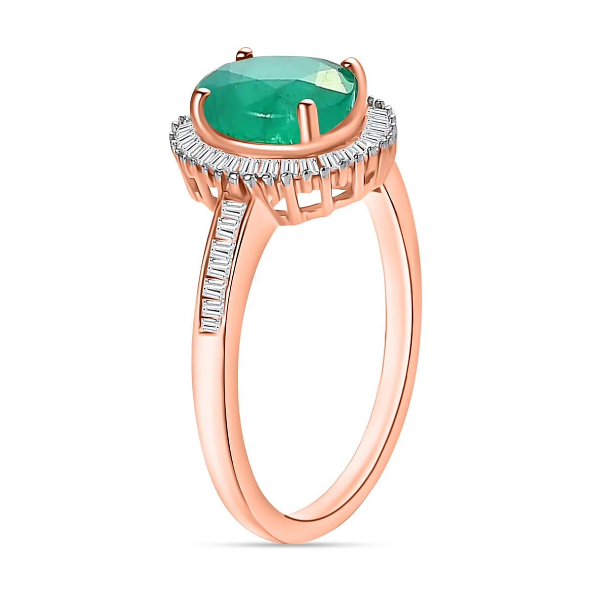 Rhapsody AAAA Kagem Zambian Emerald and E-F VS2 Diamond Ring in 18K Rose Gold (Size 9.0) 1.50 ctw image number 2