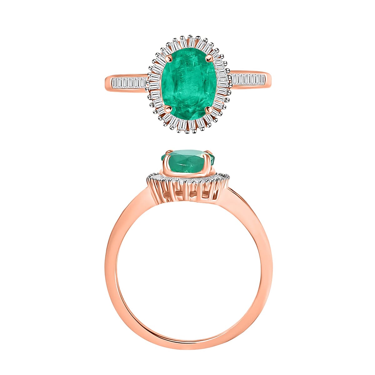 Rhapsody AAAA Kagem Zambian Emerald and E-F VS2 Diamond Ring in 18K Rose Gold (Size 9.0) 1.50 ctw image number 3