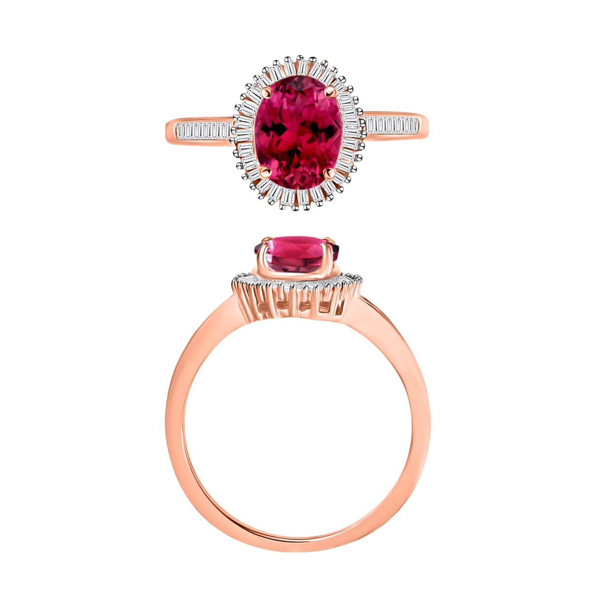 Rhapsody AAAA Ouro Fino Rubellite and E-F VS2 Diamond Ring in 18K Rose Gold (Size 10.5) 5 Grams 1.55 ctw image number 3