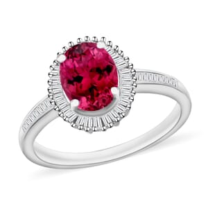 Rhapsody AAAA Ouro Fino Rubellite and E-F VS2 Diamond Ring in 18K White Gold (Size 6.5) 5 Grams 1.55 ctw