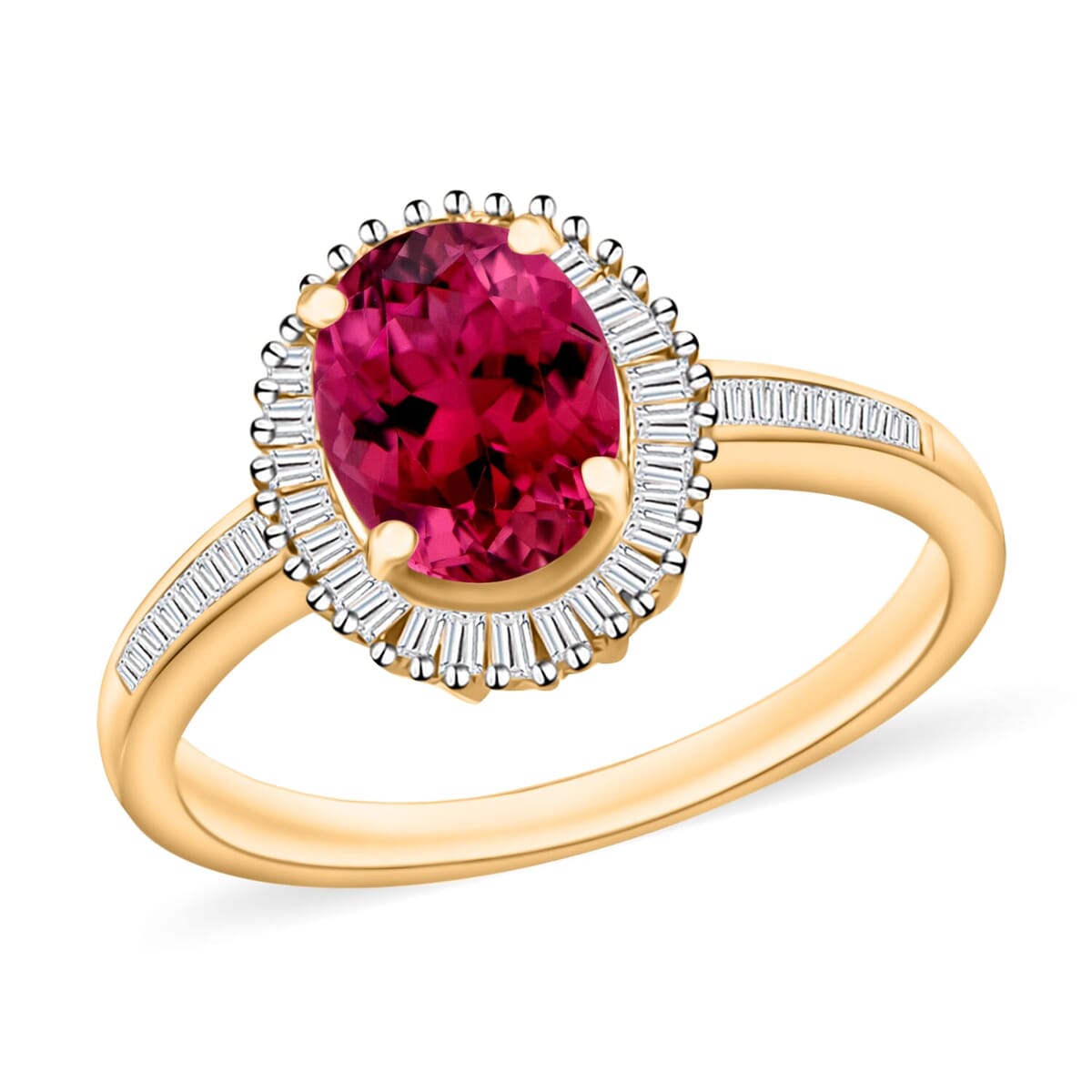 Rhapsody AAAA Ouro Fino Rubellite and E-F VS2 Diamond Ring in 18K Yellow Gold (Size 5.0) 5 Grams 1.55 ctw image number 0
