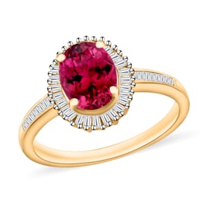 Rhapsody AAAA Ouro Fino Rubellite and E-F VS2 Diamond Ring in 18K Yellow Gold (Size 5.0) 5 Grams 1.55 ctw