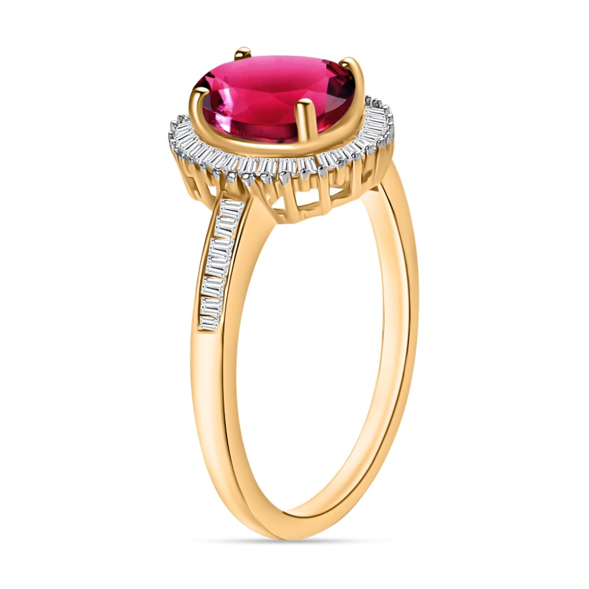 Rhapsody AAAA Ouro Fino Rubellite and E-F VS2 Diamond Ring in 18K Yellow Gold (Size 5.0) 5 Grams 1.55 ctw image number 2