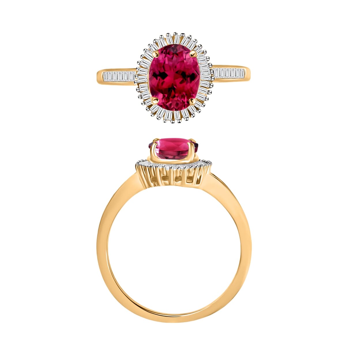Rhapsody AAAA Ouro Fino Rubellite and E-F VS2 Diamond Ring in 18K Yellow Gold (Size 5.0) 5 Grams 1.55 ctw image number 3