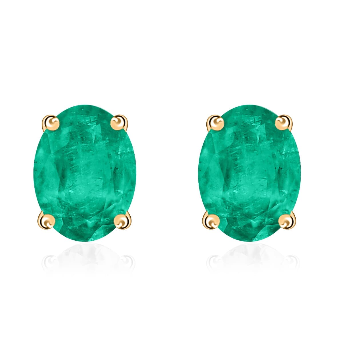 AAAA Kagem Zambian Emerald 1.60 ctw Solitaire Stud Earrings in 18K Yellow Gold image number 0