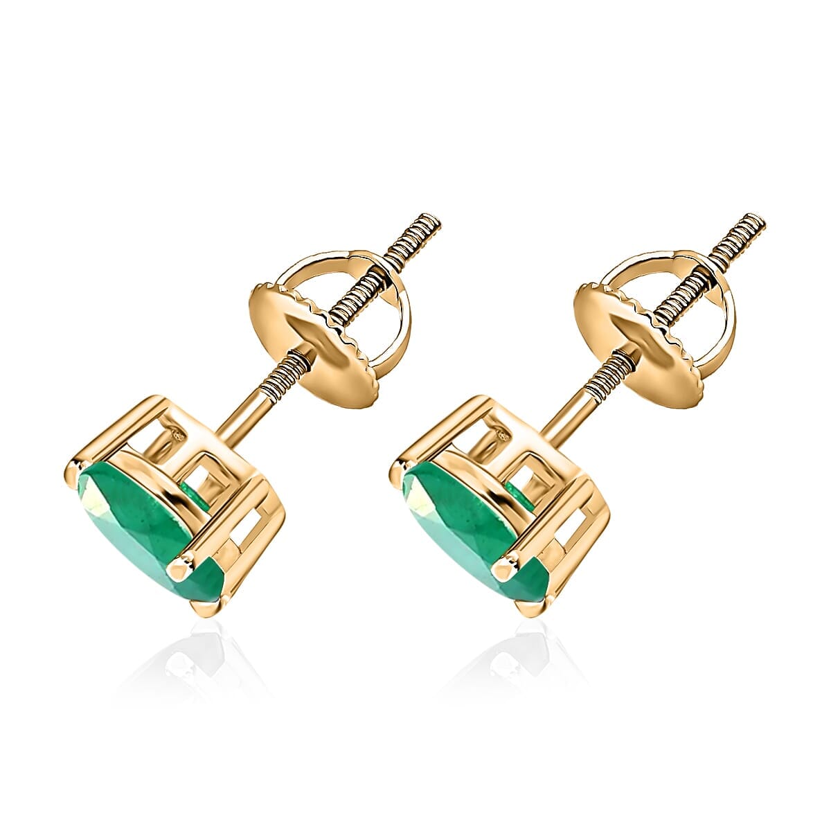 AAAA Kagem Zambian Emerald 1.60 ctw Solitaire Stud Earrings in 18K Yellow Gold image number 2
