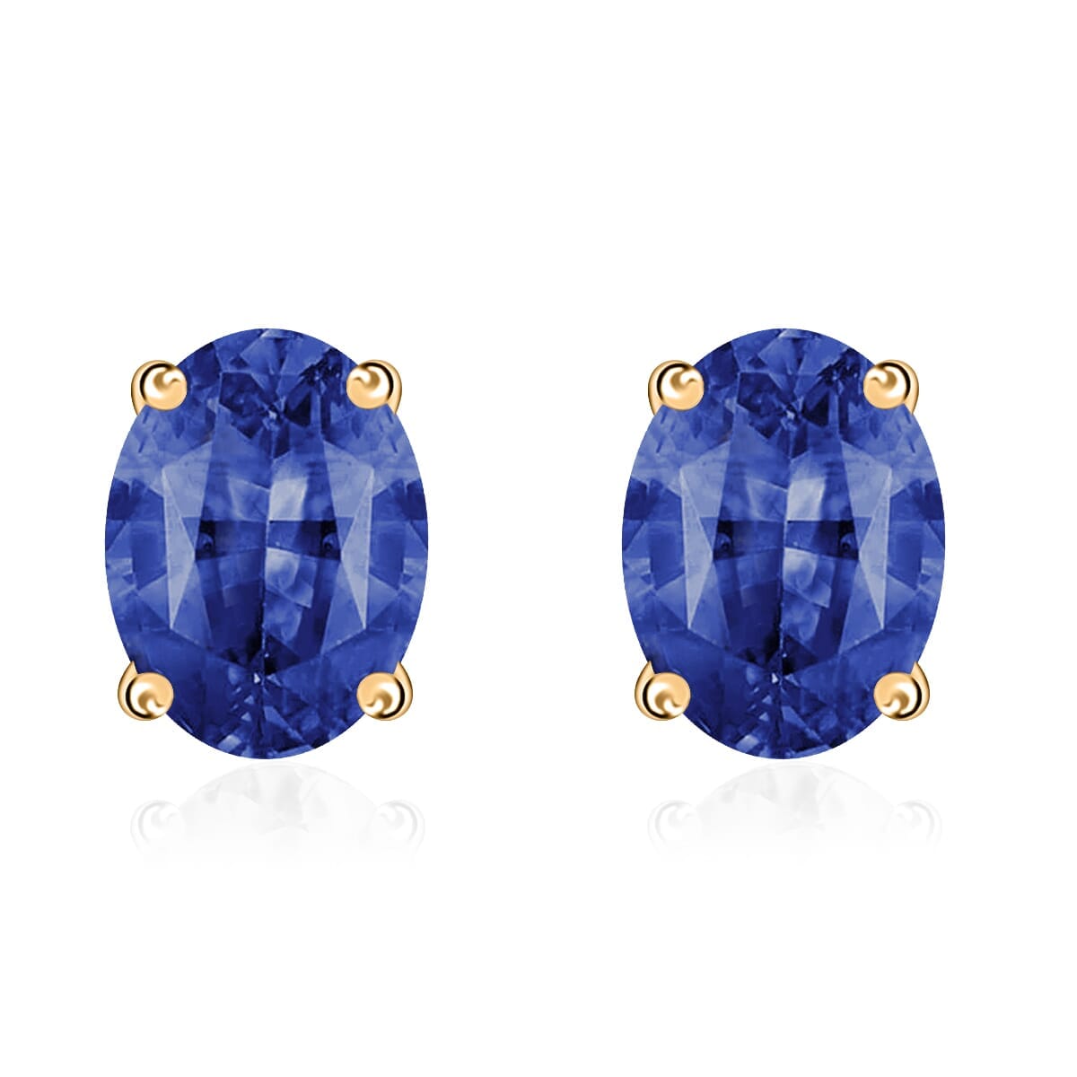 AAAA Ceylon Blue Sapphire Solitaire Stud Earrings in 18K Yellow Gold 2.00 ctw image number 0