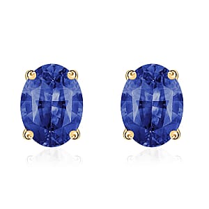 AAAA Ceylon Blue Sapphire Solitaire Stud Earrings in 18K Yellow Gold 2.00 ctw (Del. in 10-12 Days)