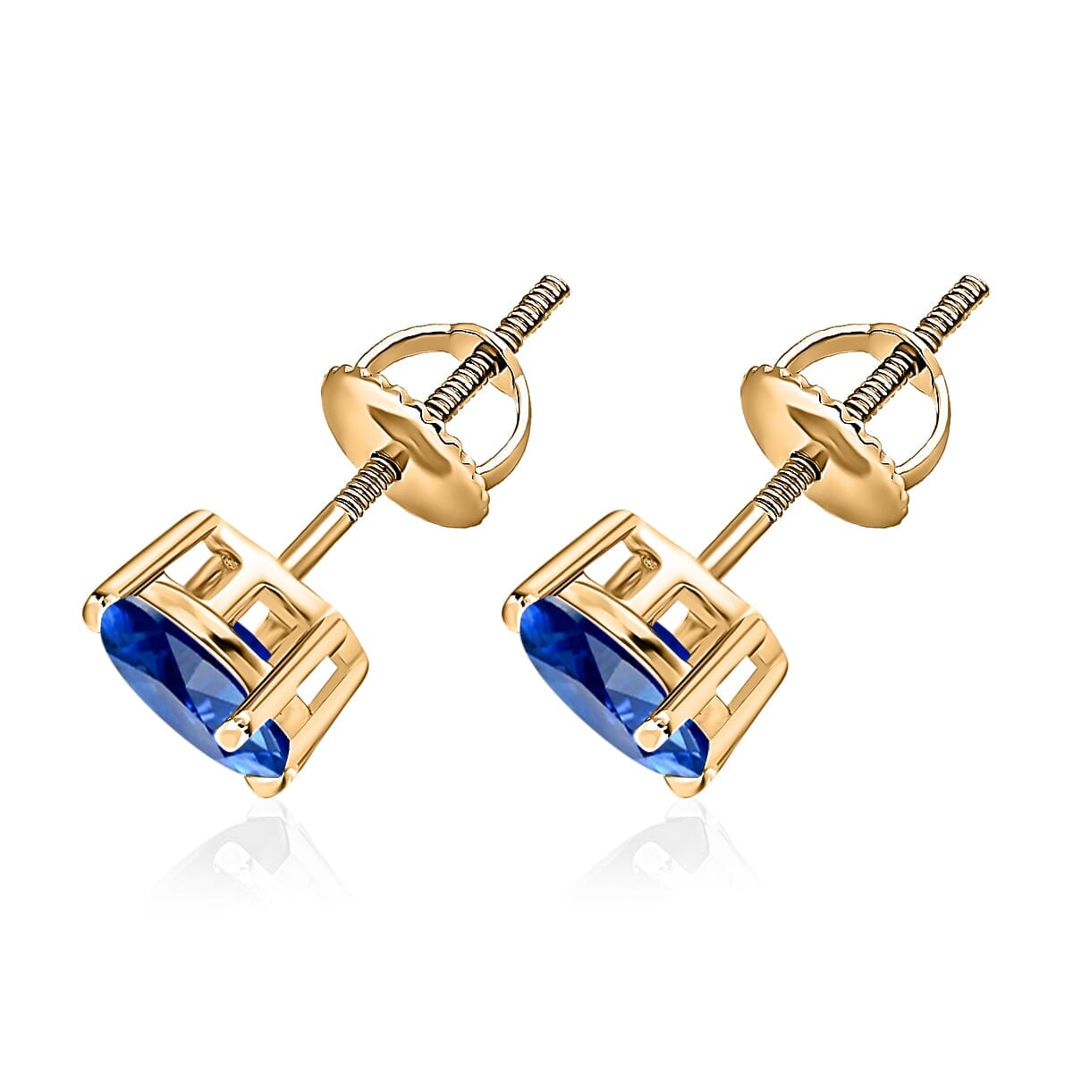 AAAA Ceylon Blue Sapphire Solitaire Stud Earrings in 18K Yellow Gold 2.00 ctw image number 2