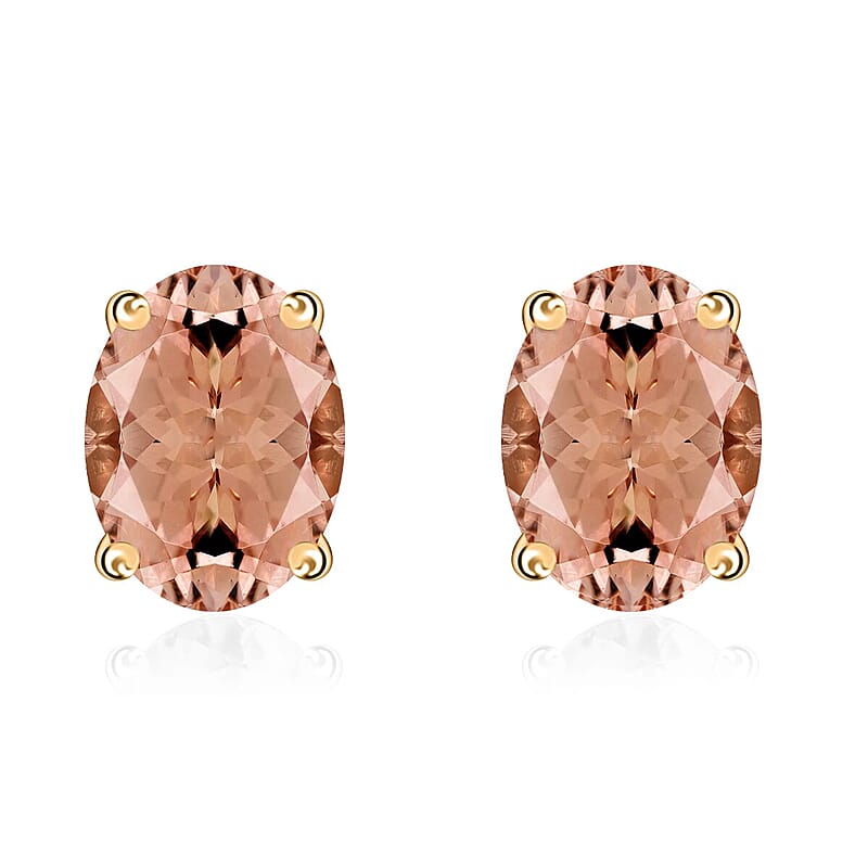 AAAA Pink Morganite Solitaire Stud Earrings in 18K Yellow Gold 1.68 ctw
