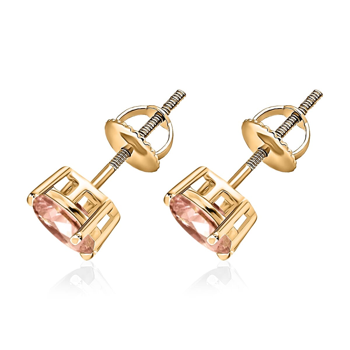 AAAA Pink Morganite Solitaire Stud Earrings in 18K Yellow Gold 1.68 ctw image number 2