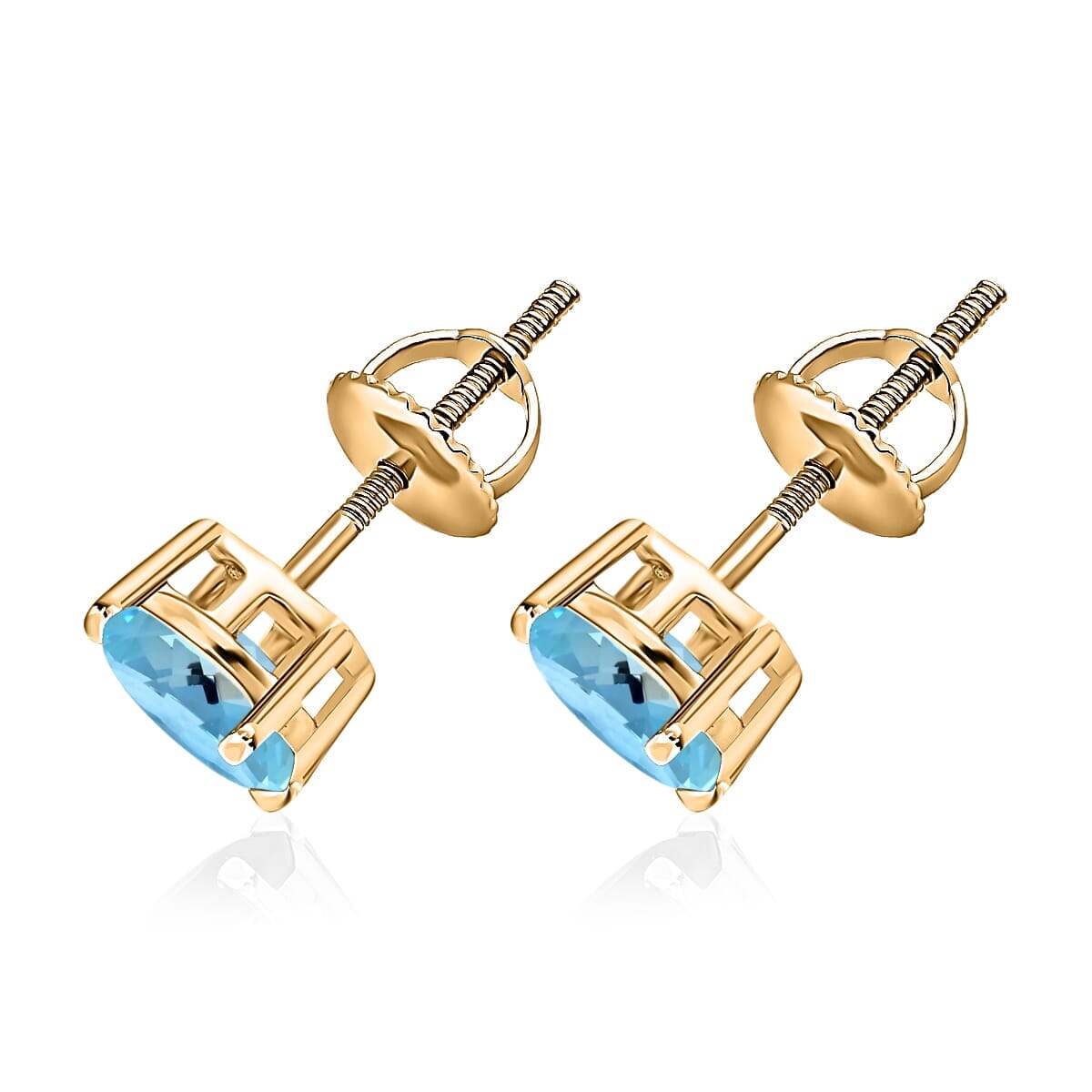 Rhapsody AAAA Santa Maria Aquamarine 1.70 ctw Solitaire Stud Earrings in 18K Yellow Gold image number 2