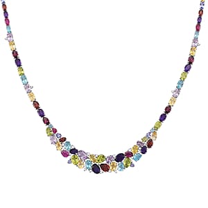 D'Joy Multi Gemstone Necklace in Rhodium Over Sterling Silver 36.35 ctw (18 Inches)
