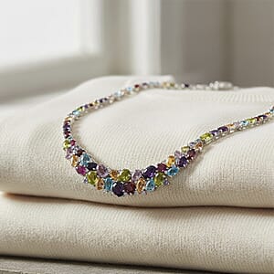 D'Joy Multi Gemstone Necklace in Rhodium Over Sterling Silver 36.35 ctw (18 Inches)