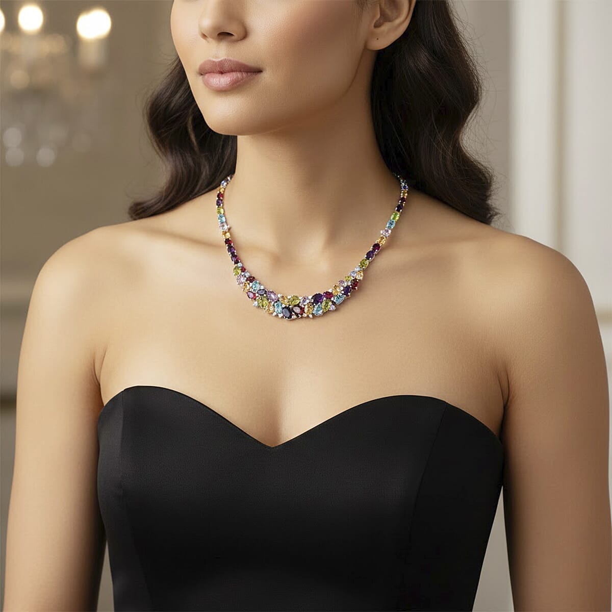 D'Joy Multi Gemstone Necklace in Rhodium Over Sterling Silver 36.35 ctw (18 Inches) image number 2