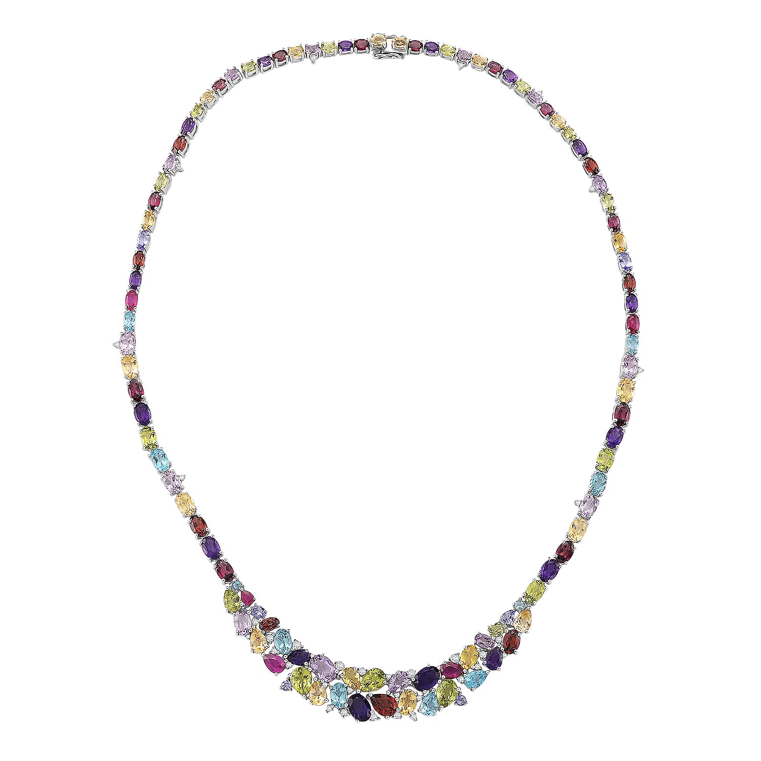 D'Joy Multi Gemstone Necklace in Rhodium Over Sterling Silver 36.35 ctw (18 Inches)