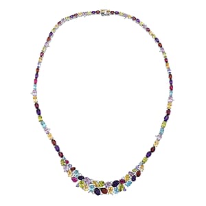 D'Joy Multi Gemstone Necklace in Rhodium Over Sterling Silver 36.35 ctw (18 Inches)