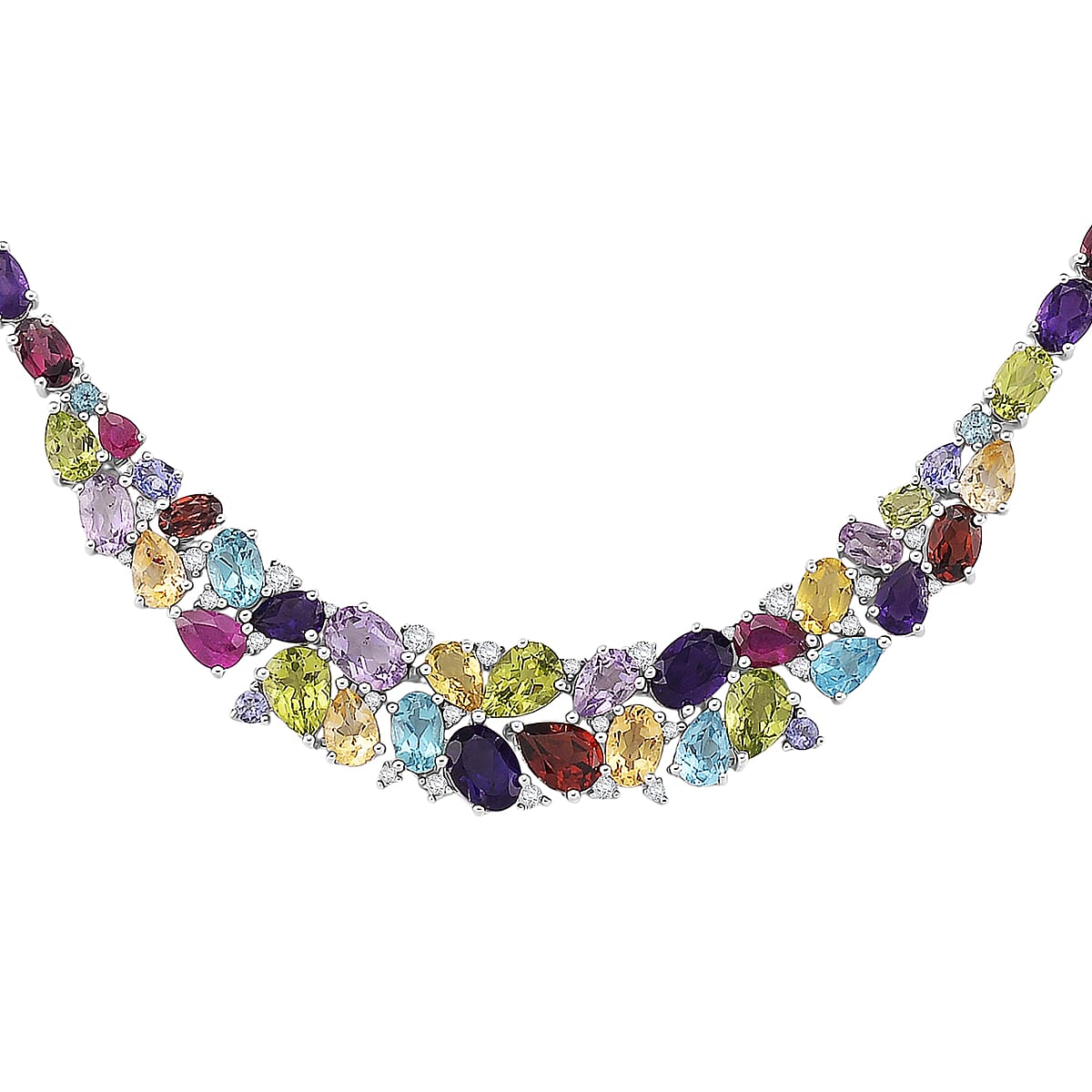 D'Joy Multi Gemstone Necklace in Rhodium Over Sterling Silver 36.35 ctw (18 Inches) image number 4