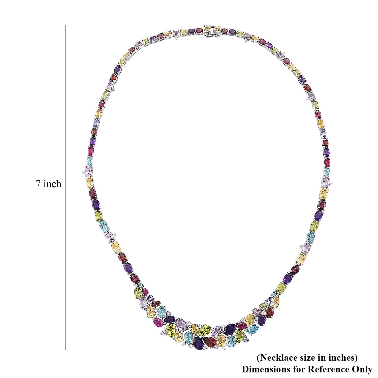 D'Joy Multi Gemstone Necklace in Rhodium Over Sterling Silver 36.35 ctw (18 Inches)